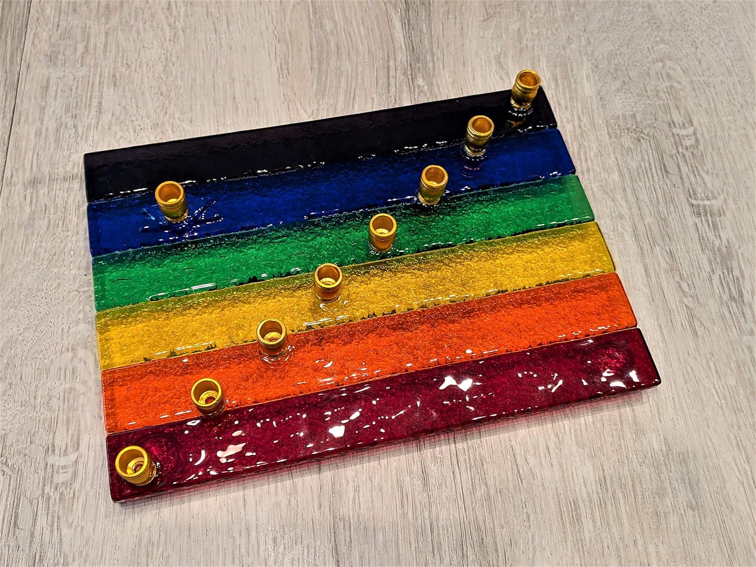 Pride Flag LGBTQ Glass Menorah by YafitGlass 1