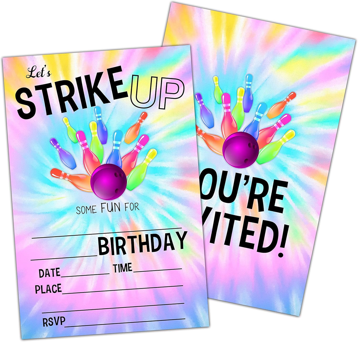 NYCTUG Tie Dye Bowling Birthday Invitation Set