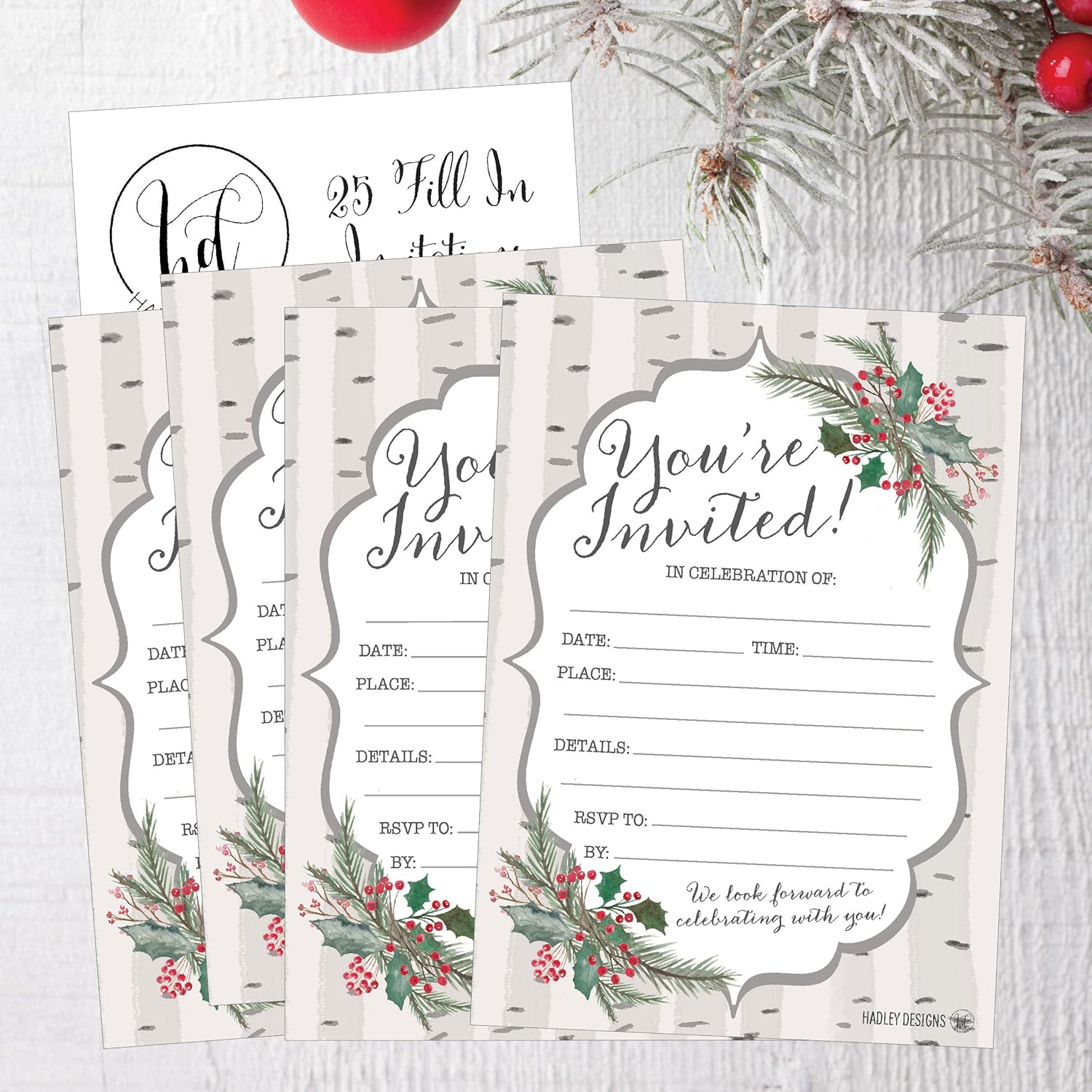 25 Woodland Holiday Invitations Rustic Christmas Winter New Years Xmas Dinner Party Invite