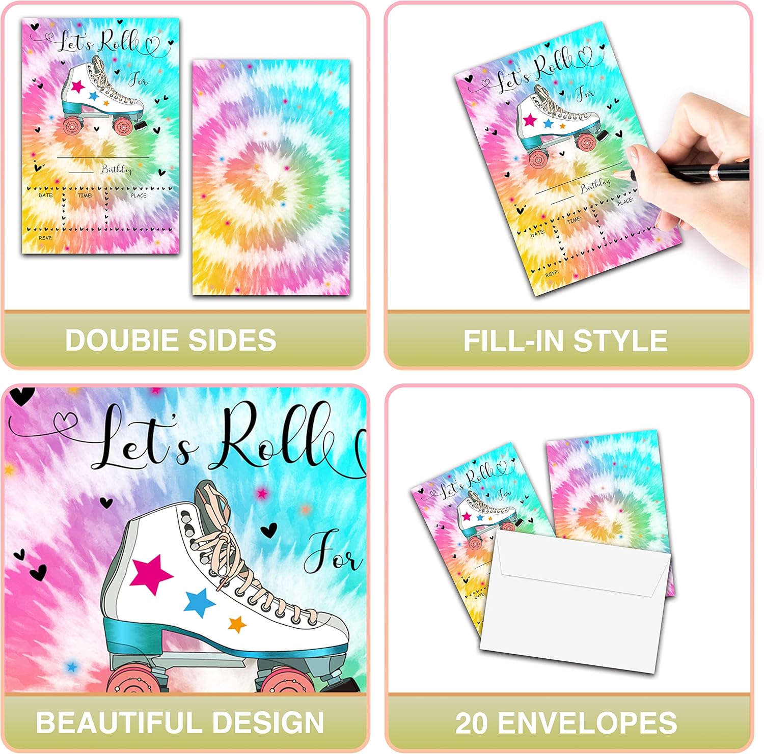 Skating Birthday Invites with Envelopes 20 Pack