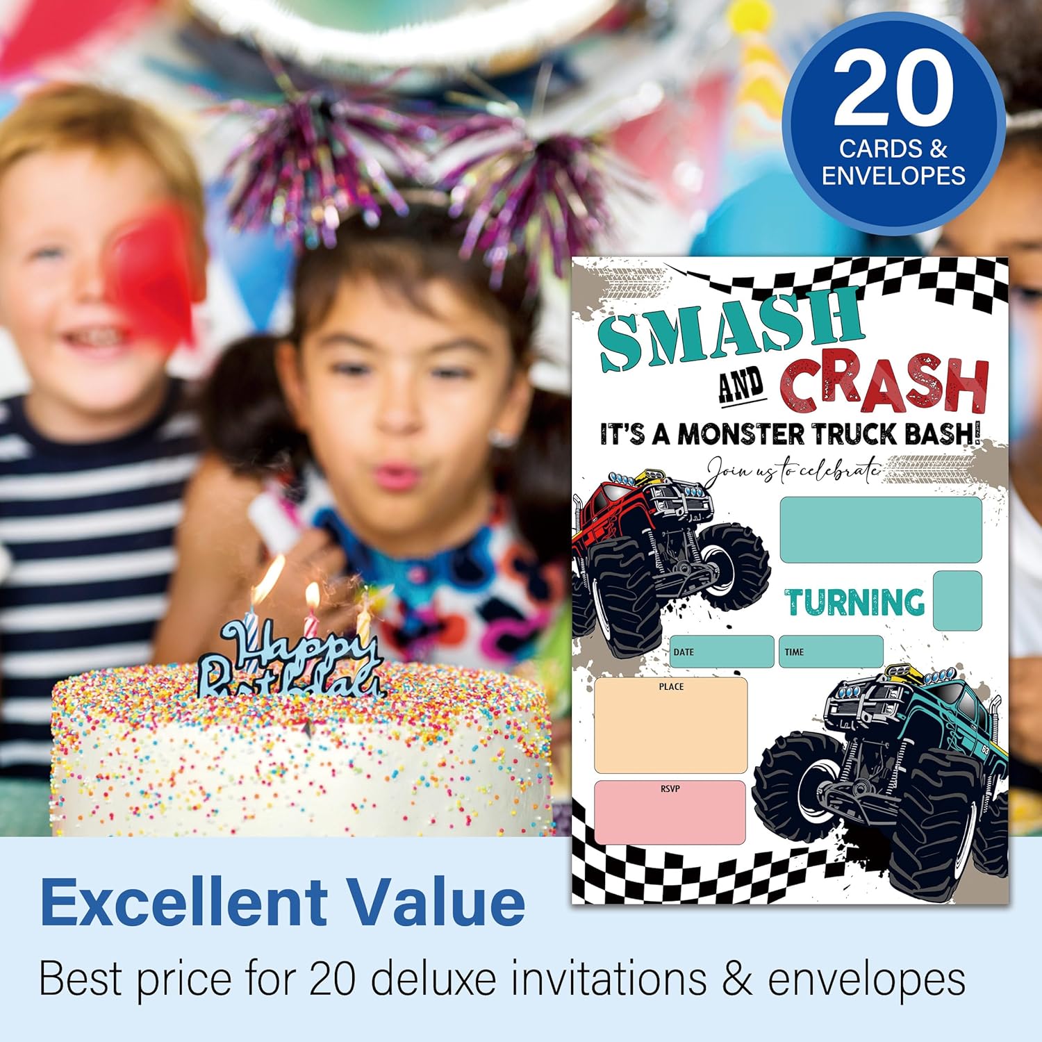 BEUFSE Monster Truck Birthday Invites 20 Pack
