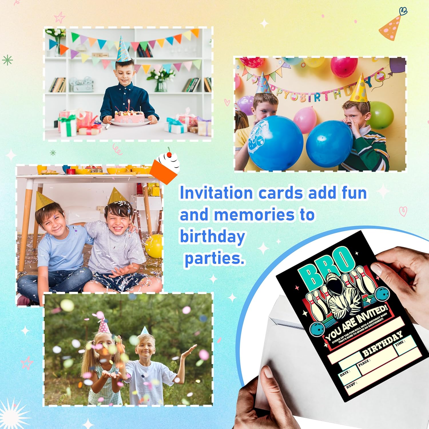 Glow Neon Bowling Birthday Invites Set of 20