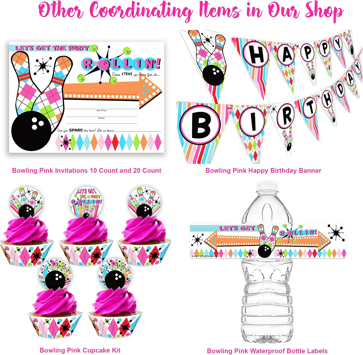 POP parties Ink Bowling Party Invitations Glow Red