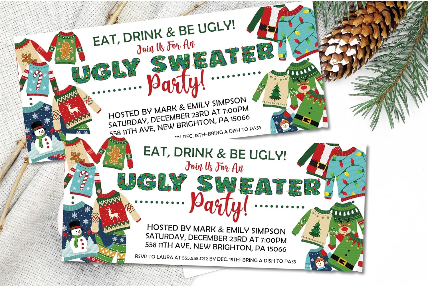 Christmas Party Invitations with Ugly Sweater Design