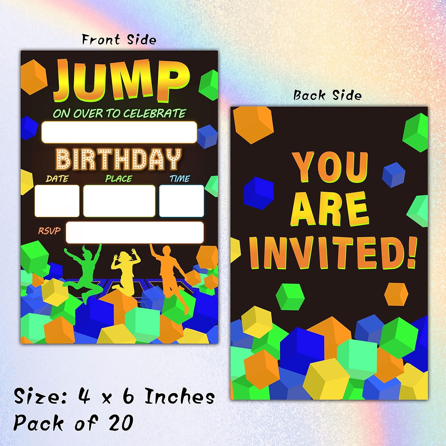 Jump Trampoline Birthday Invites with Envelopes 20 Pack