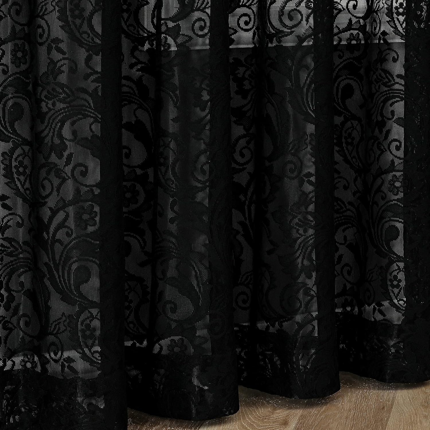 Bujasso Black Lace Curtain 216 Inch Long Panel 52 W