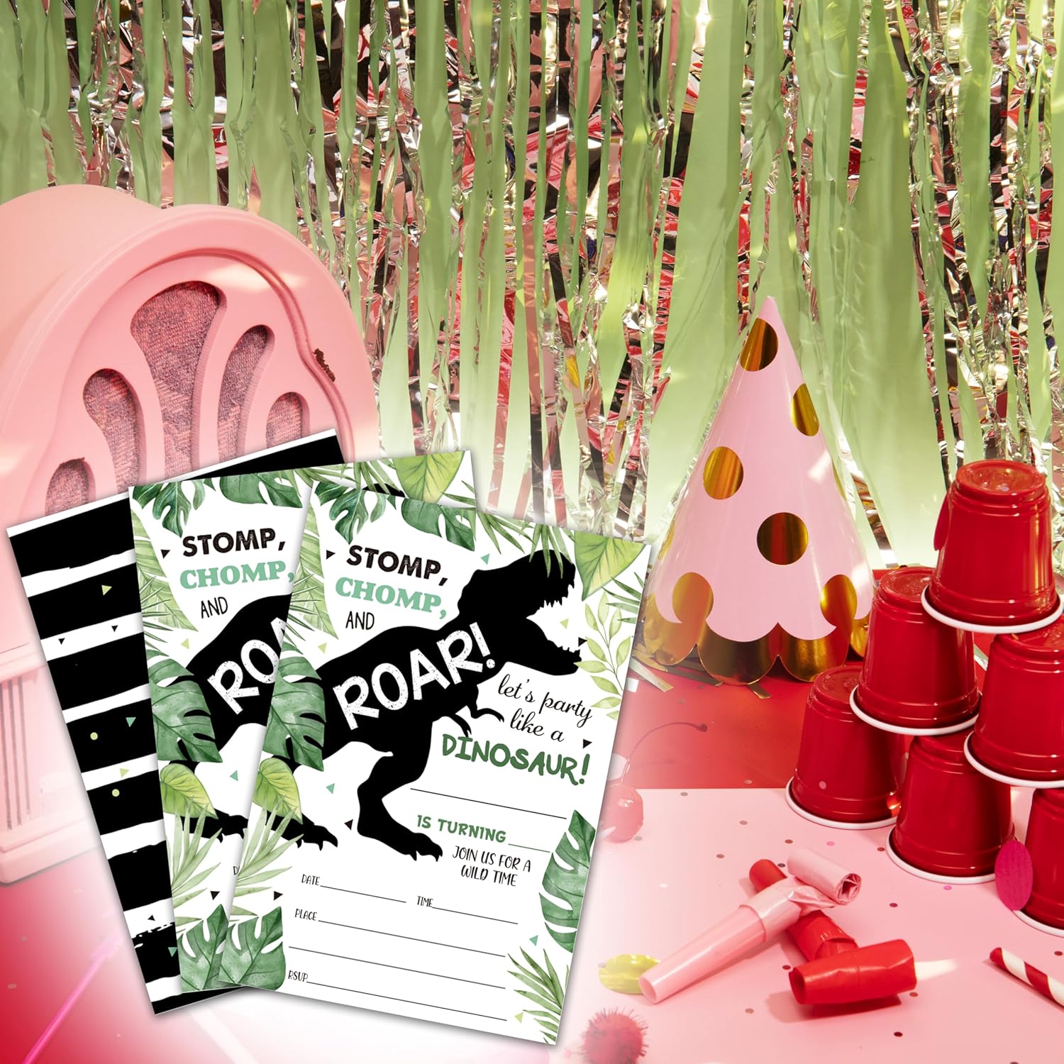 Dinosaur Theme Birthday Invitation Cards With Envelopes