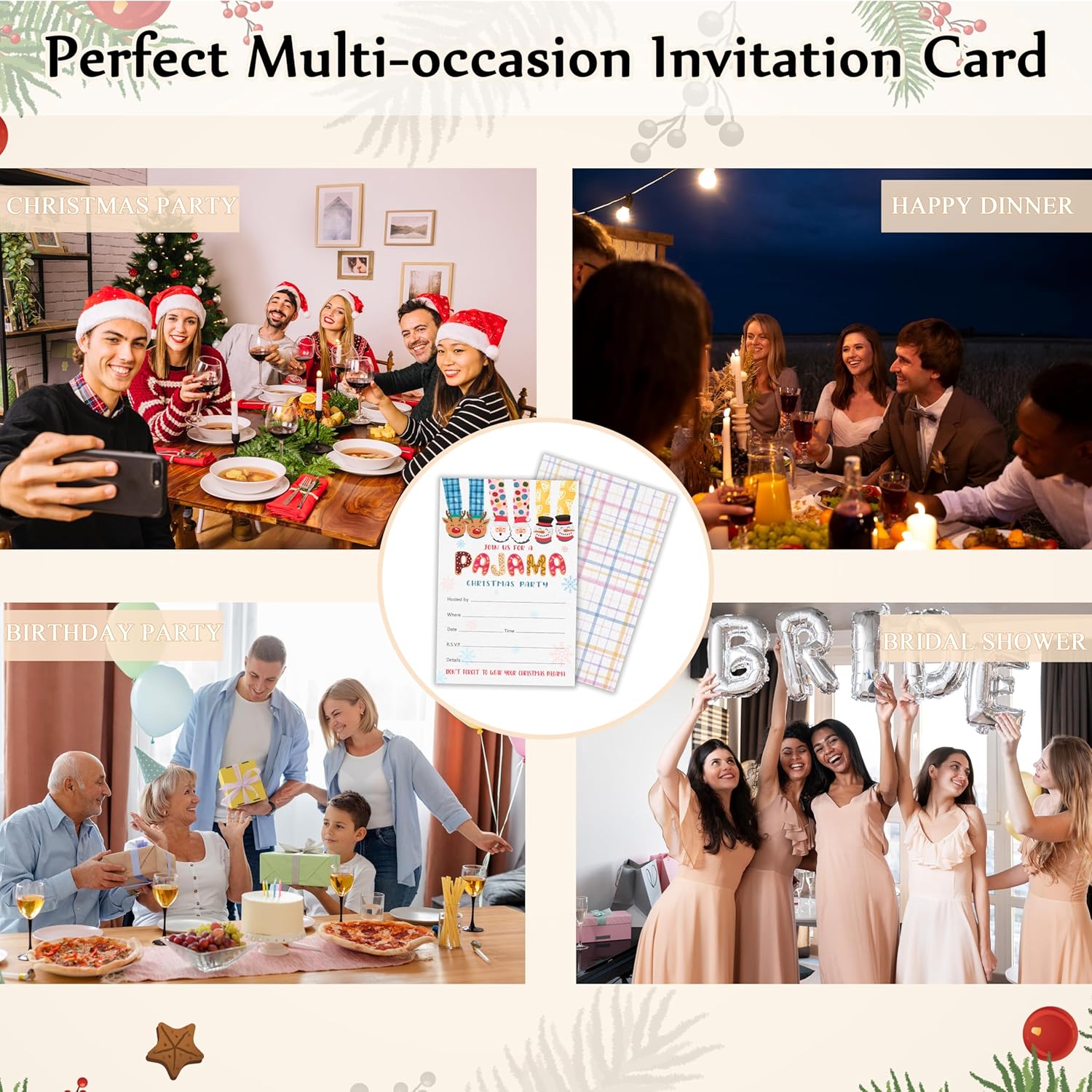 Christmas Party Invites with Envelopes 25 Pajama Invites for Holiday Celebration