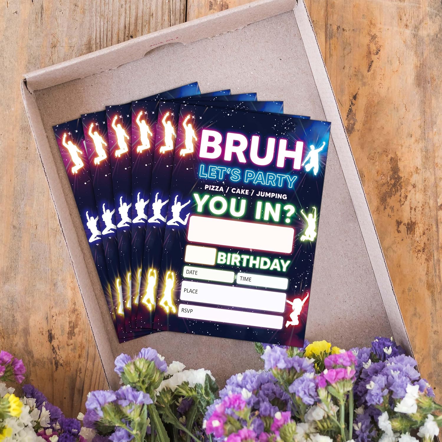 UIBOVA Glow Neon Birthday Invites 20 Pcs 4x6 with Envelopes