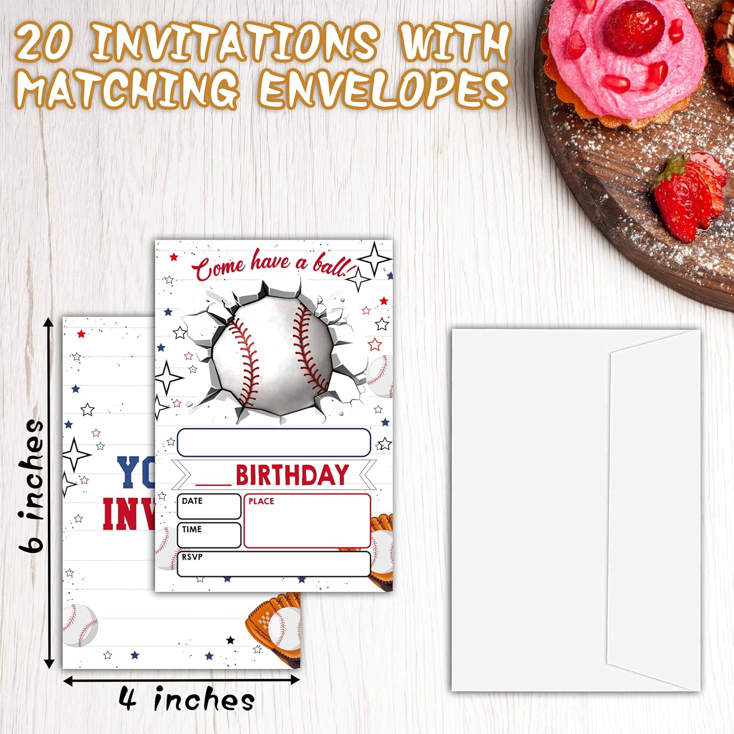 Baseball Birthday Invites for Boys - 20 Set
