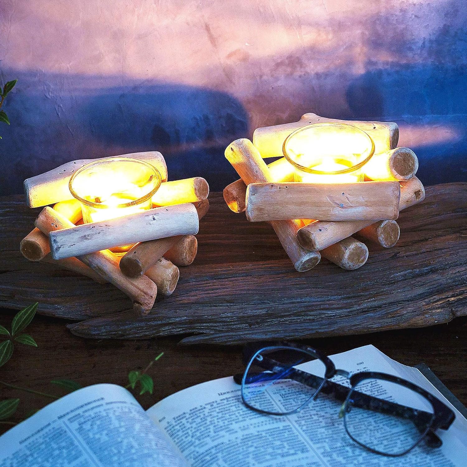 Sziqiqi Handmade Wooden Tea Light Candle Holder with Glass Cup