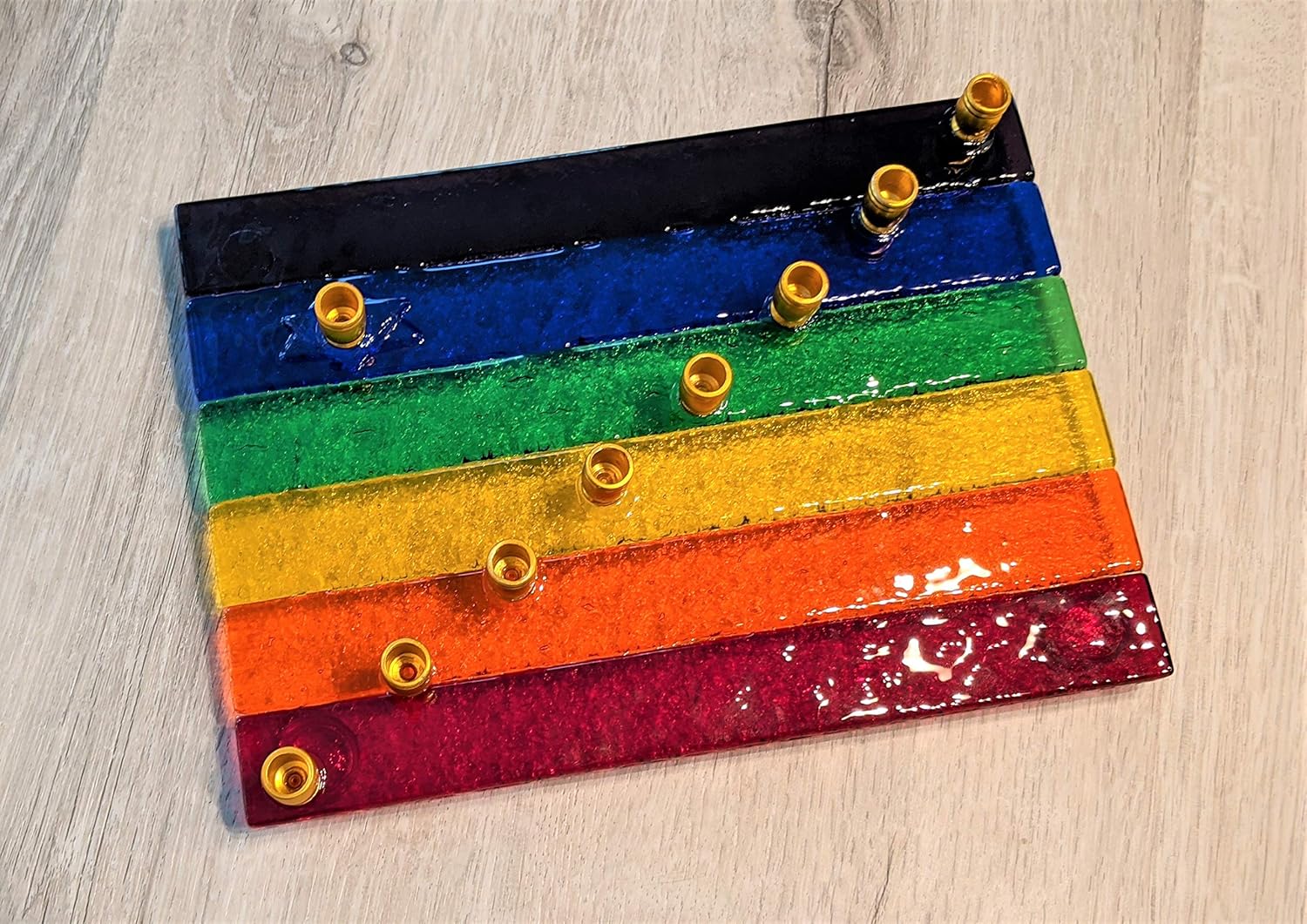 Pride Flag LGBTQ Glass Menorah by YafitGlass 1