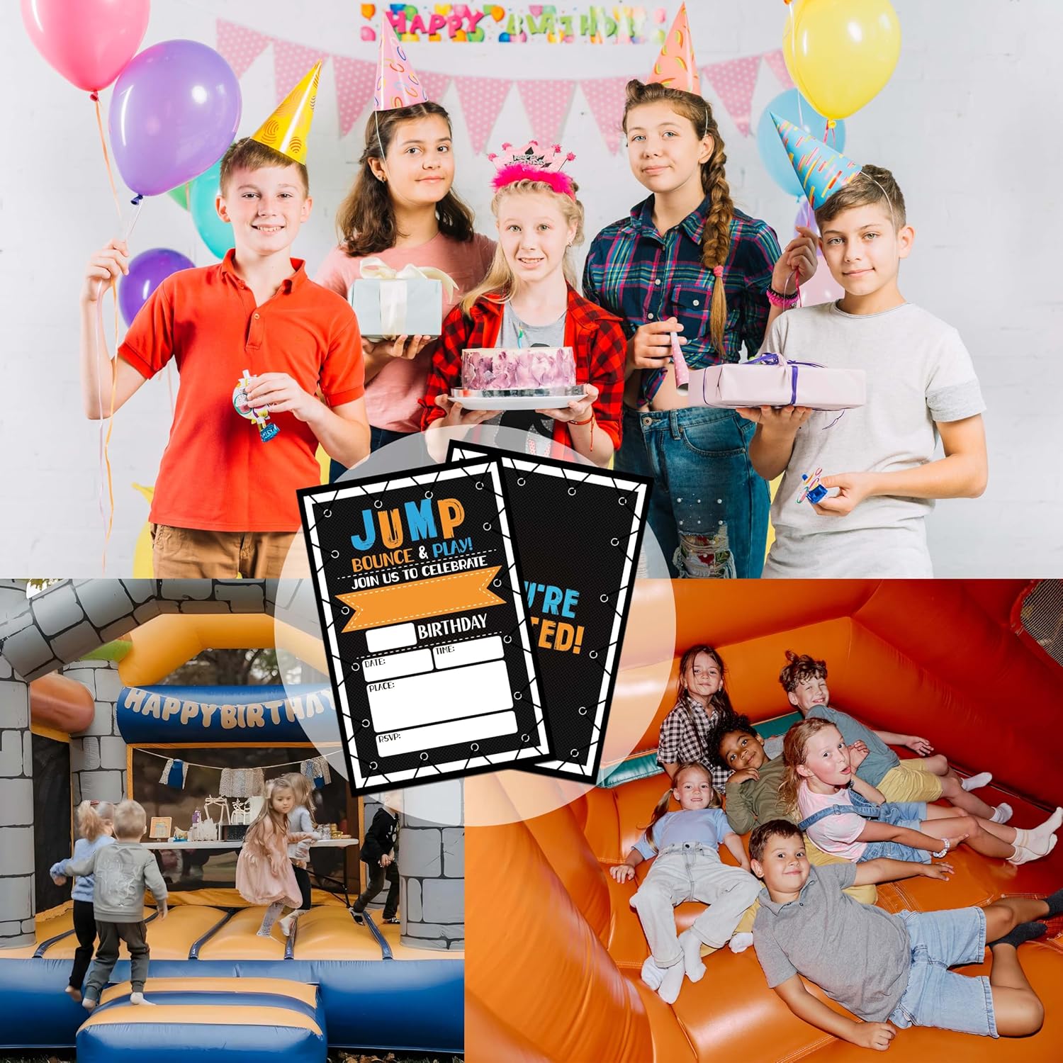 Trampoline Jump Birthday Invites for Boys - 20 Cards with Envelopes
