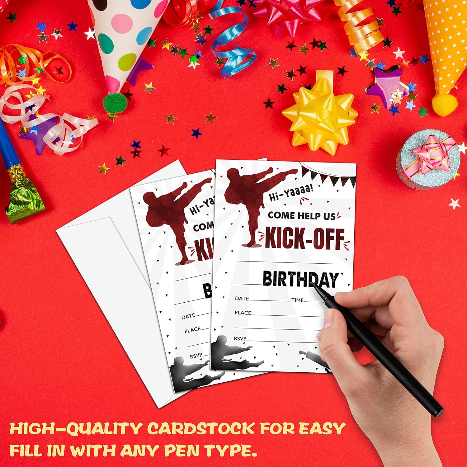 Levitatinyear Karate Birthday Invites 4x6 Inches Set of 20
