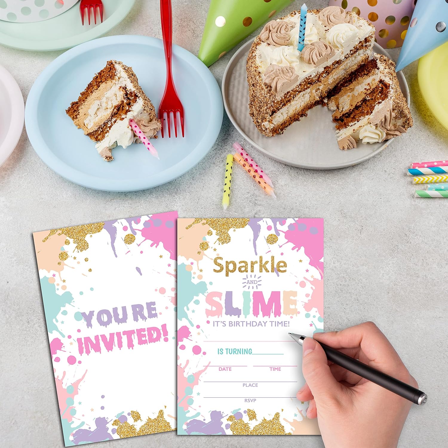 Ycyfckdr Slime Birthday Invitations 20 Pack