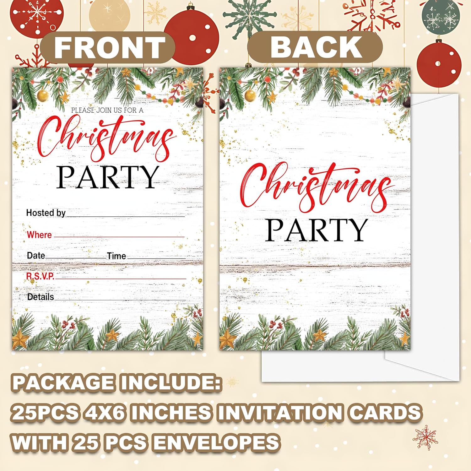 Fbitey Christmas Party Invitations with Envelopes