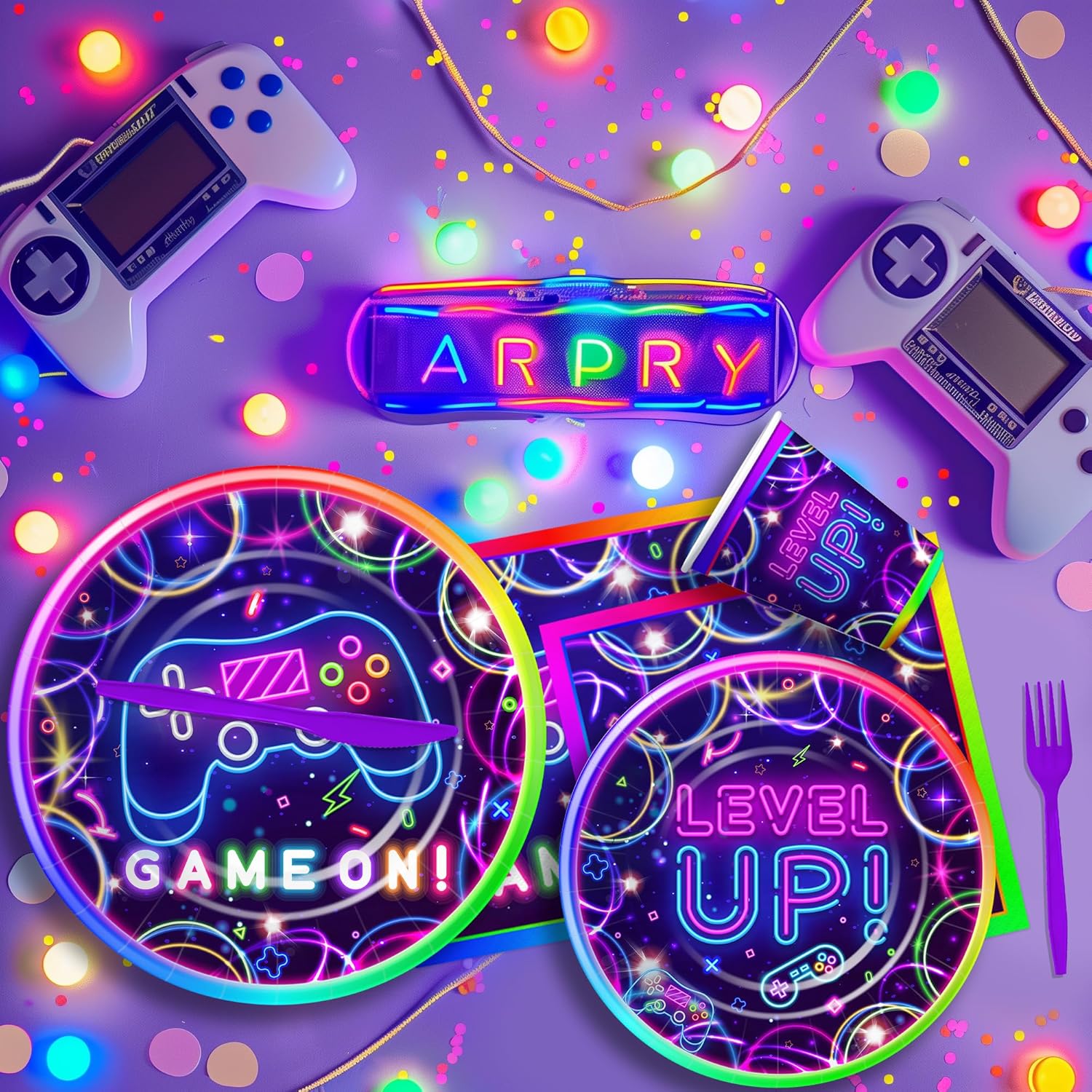 Video Game Birthday Plates Napkins Tableware Set for 24 Guests