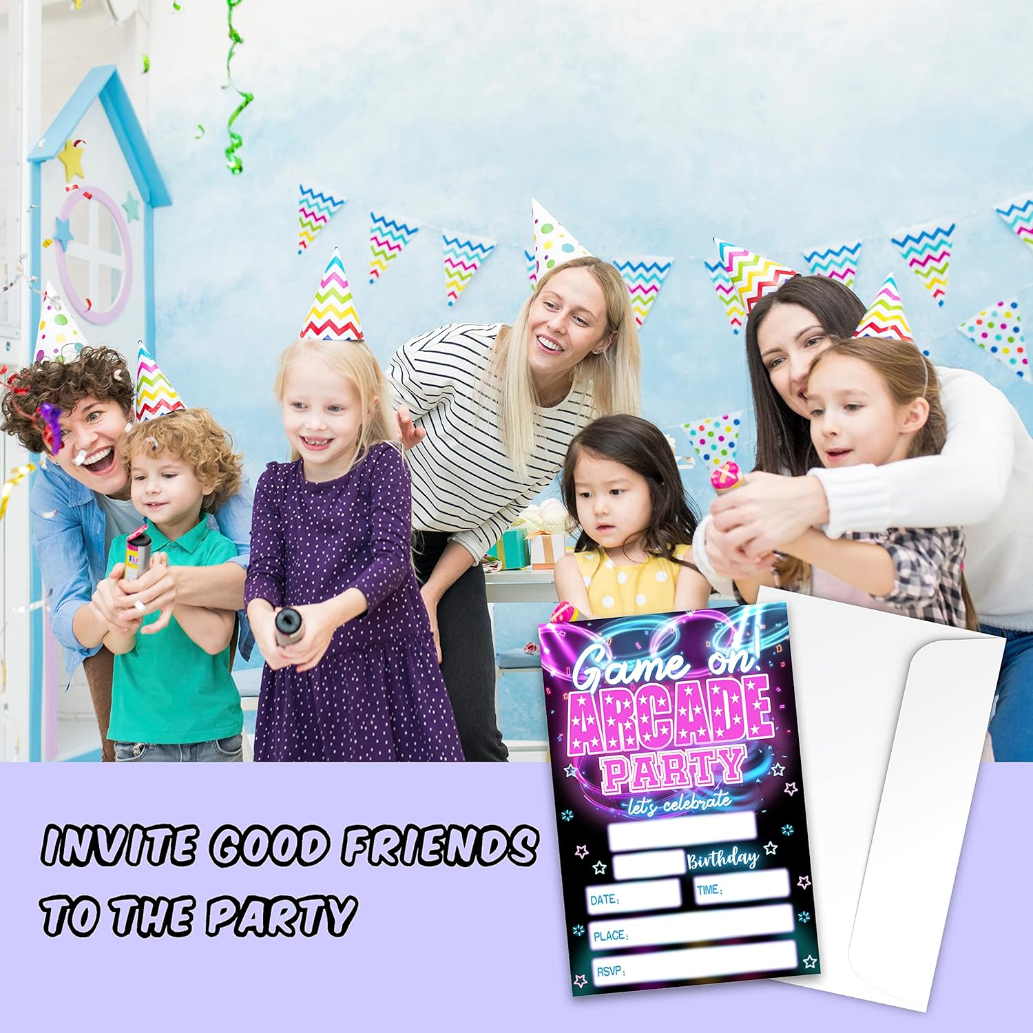 Zodvery Arcade Game Birthday Invitations Set of 20