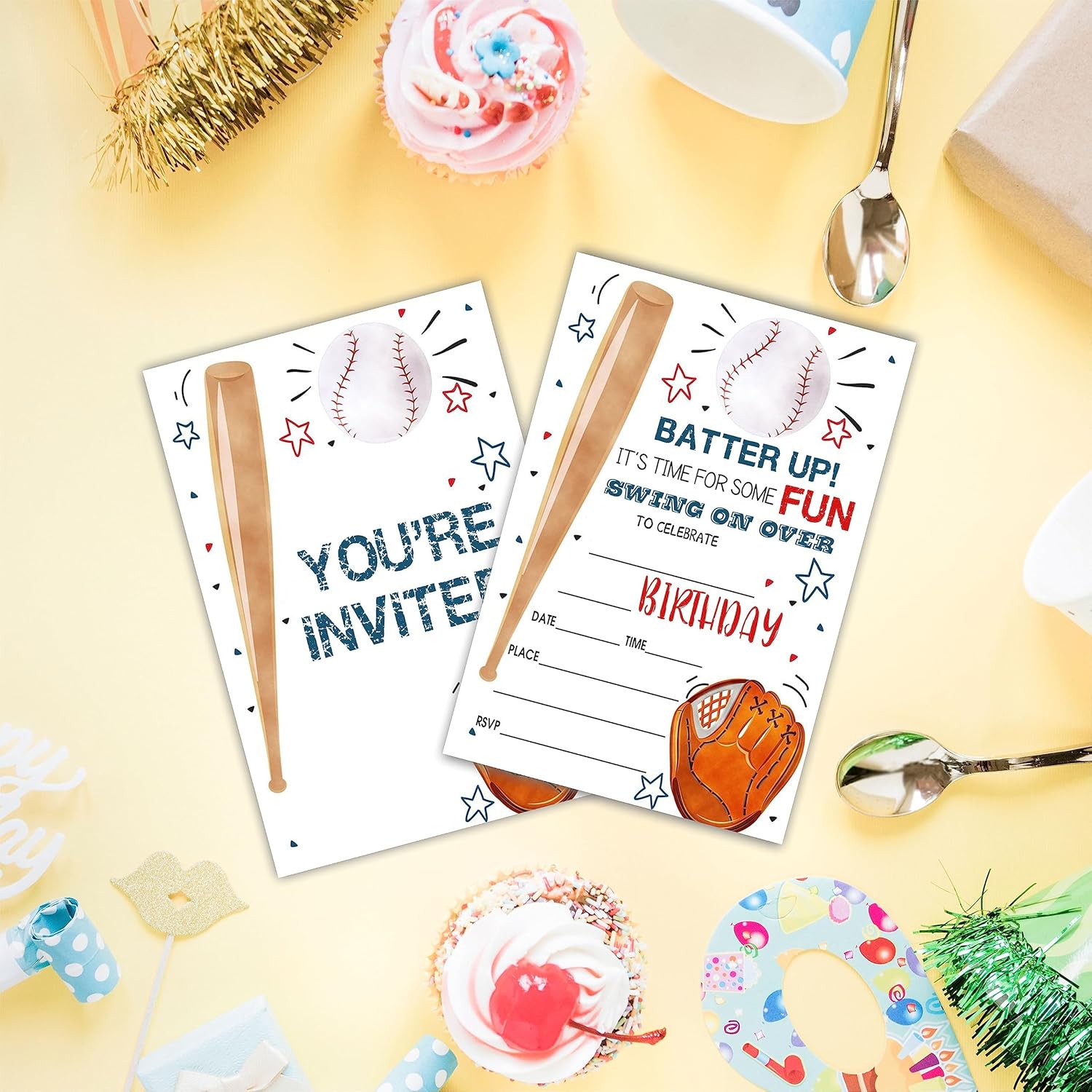 AWSICE Baseball Birthday Invitations 20 Fill-In Cards with Envelopes