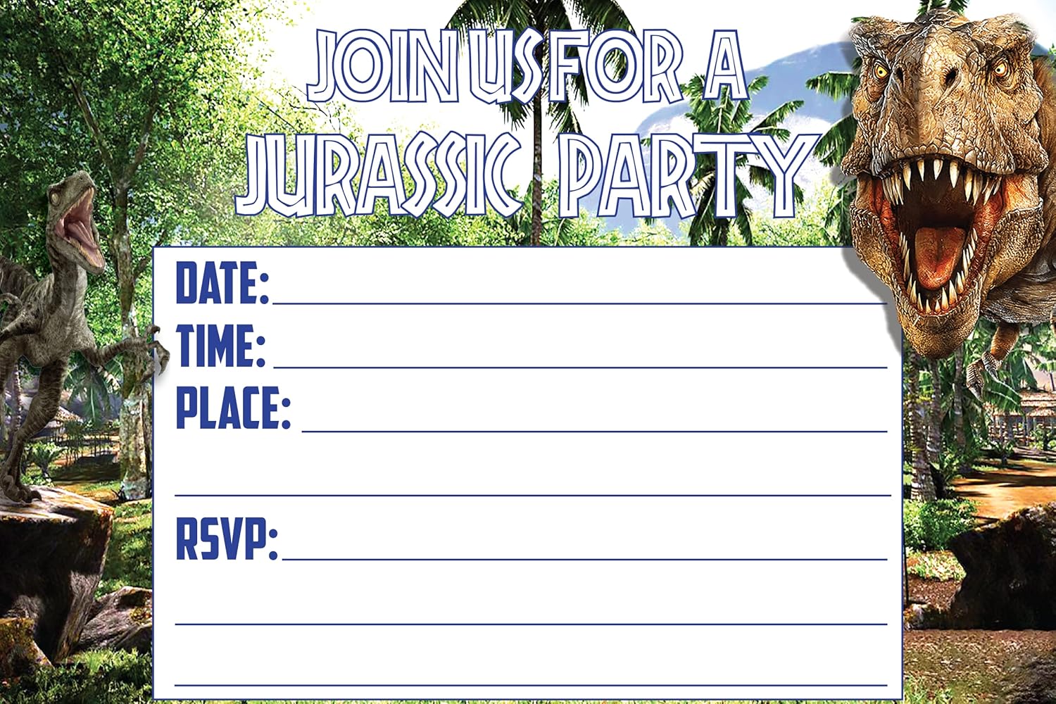Set of 20 Dinosaur Birthday Invites with Envelopes