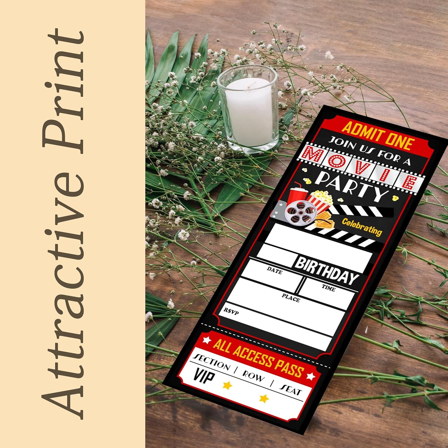 Birthday Cards 20 Movie Party Ticket Invites Red Black with Envelopes