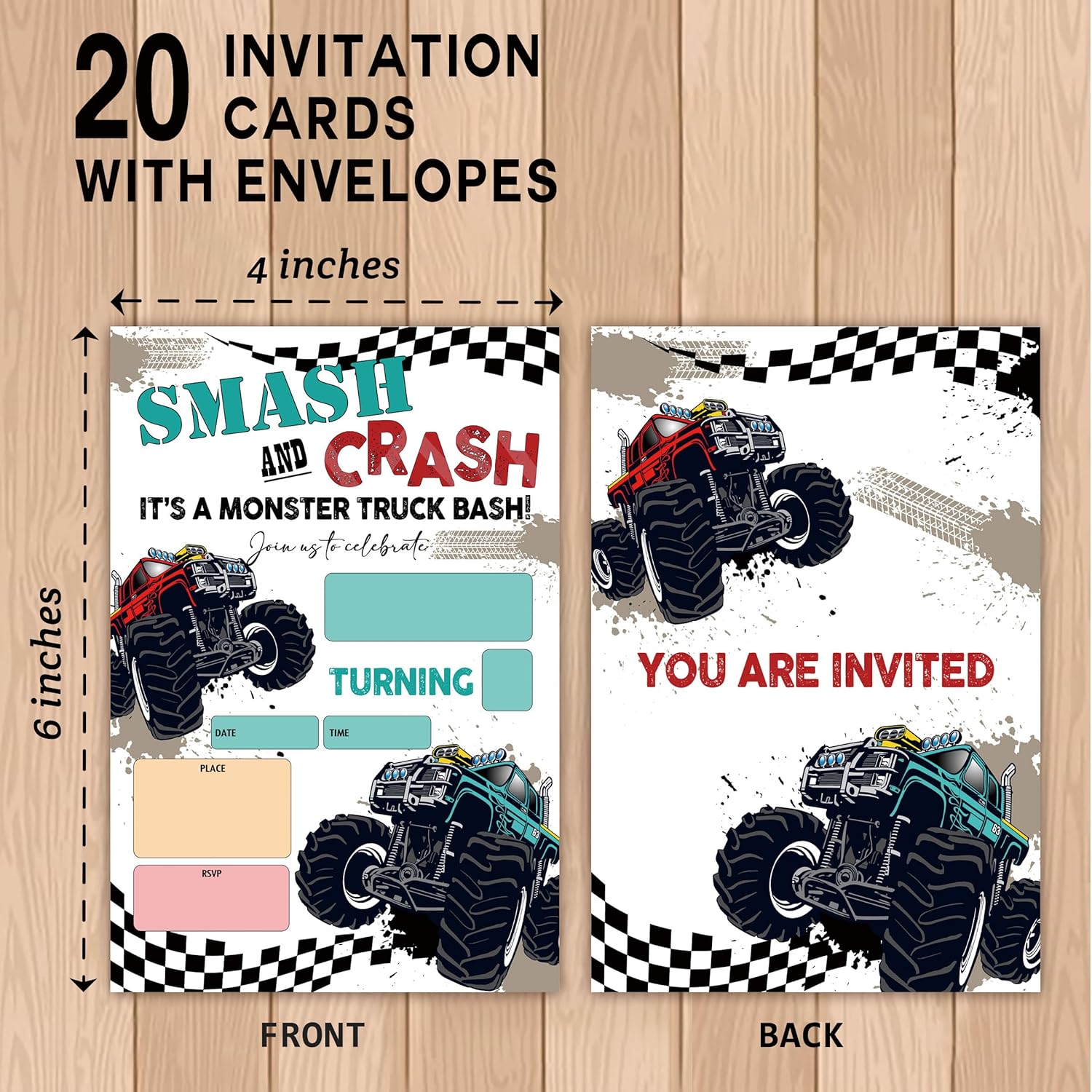 BEUFSE Monster Truck Birthday Invites 20 Pack