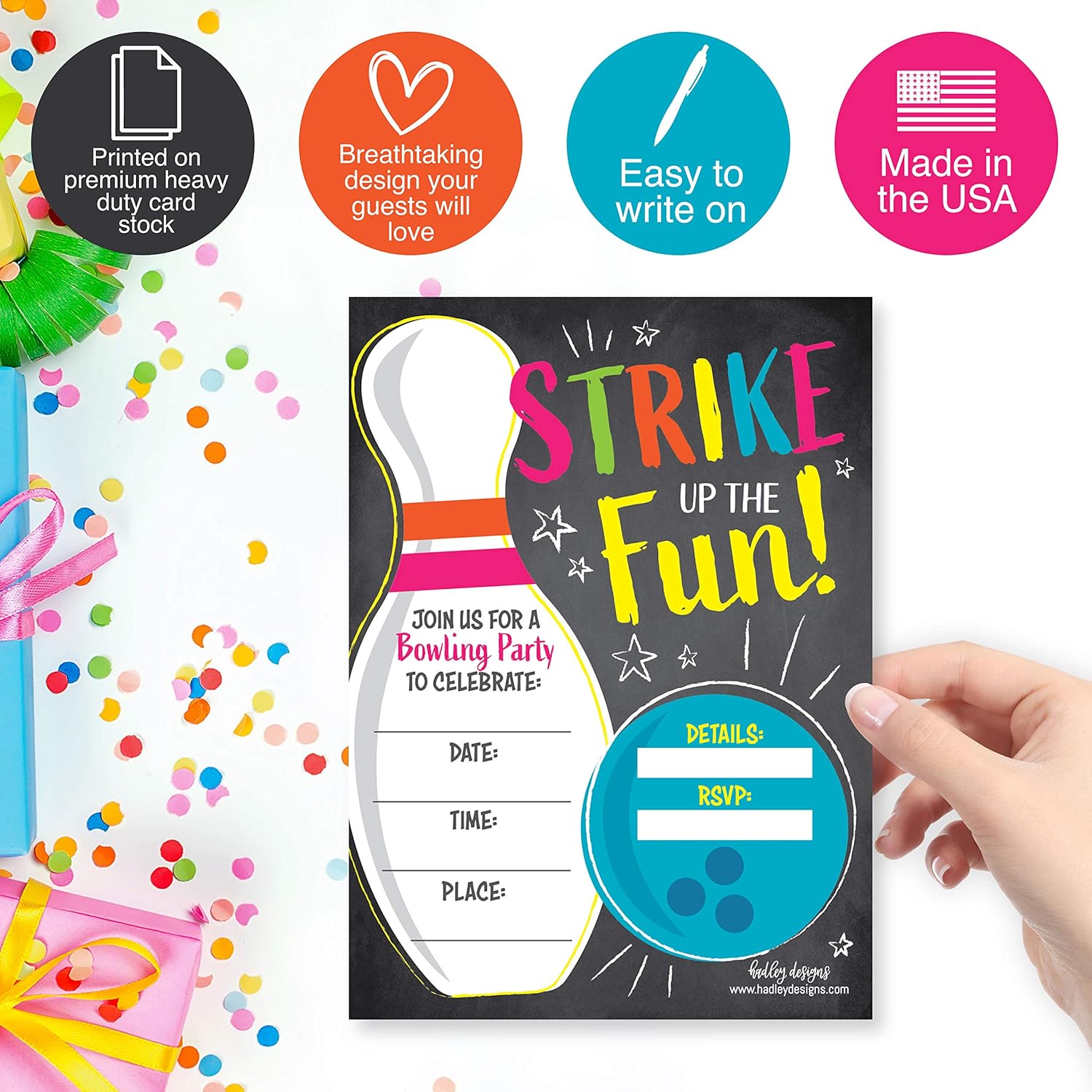 Hadley Designs 25 Bowling Birthday Invitations