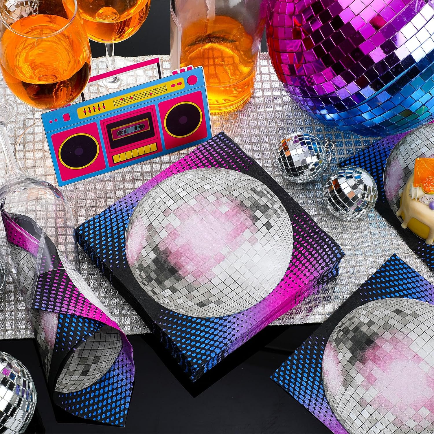 60 Pcs Disco Ball Paper Napkins Set for Parties