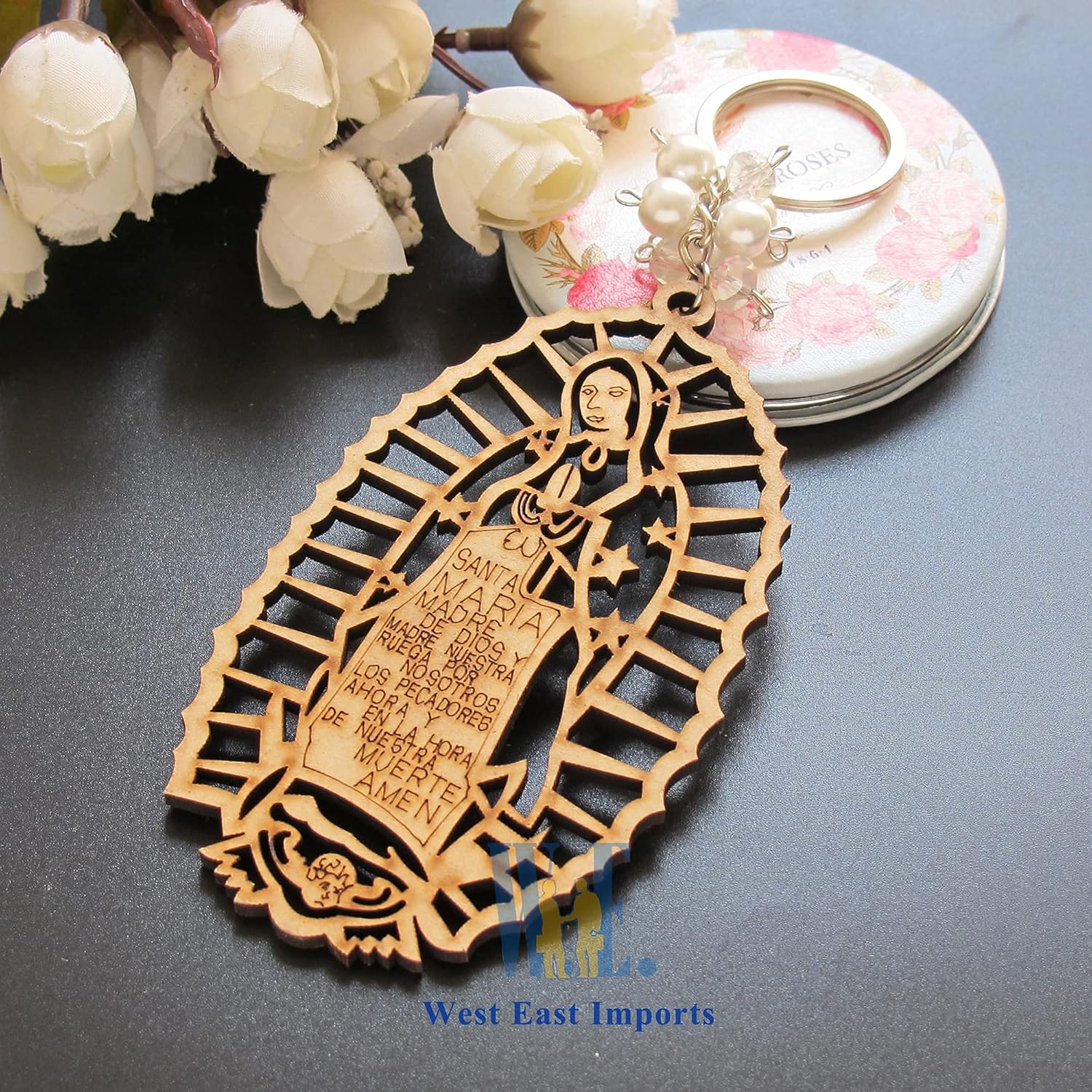 12Pcs Lady of Guadalupe Wood Design Keychain Favors