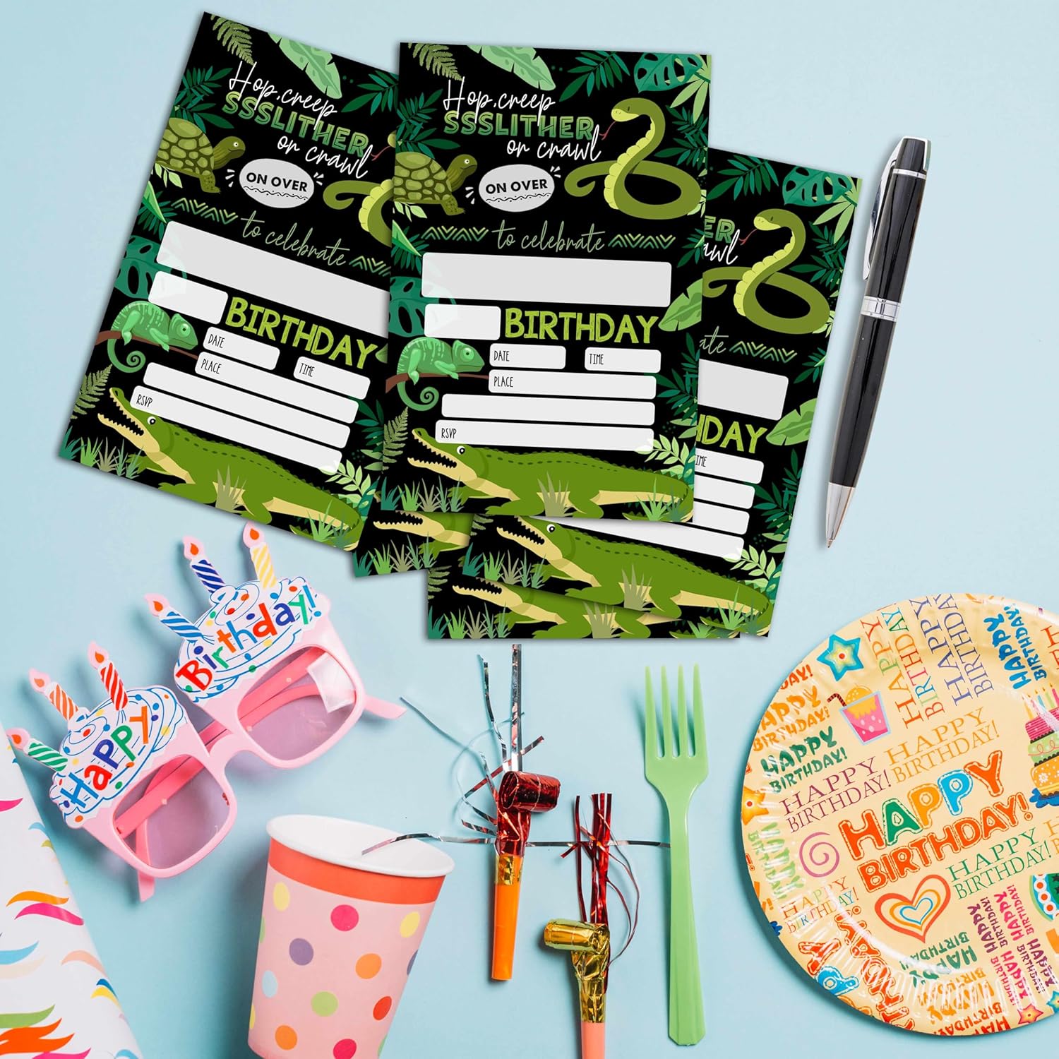 Reptile Birthday Invitations with Envelopes 25 Count