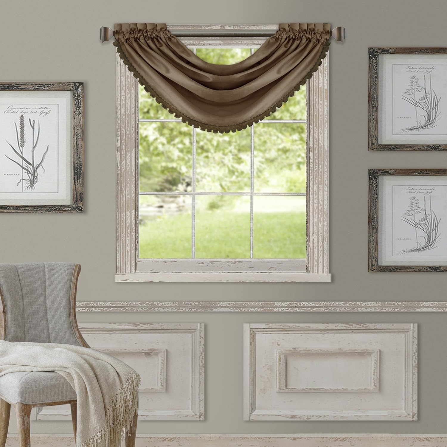 Elrene All Seasons Waterfall Window Valance 52x36 Antique Gold