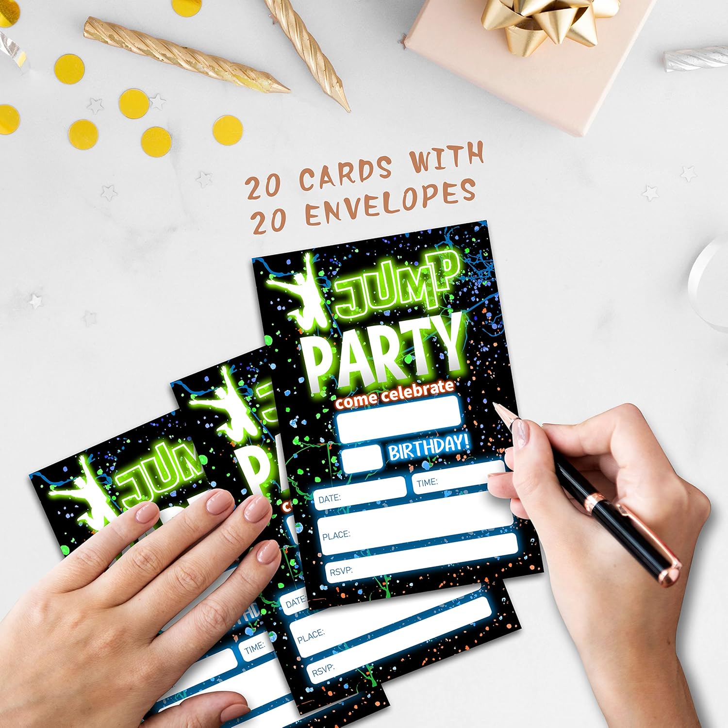 Tiofuno Glow Jump Birthday Invitations 4x6