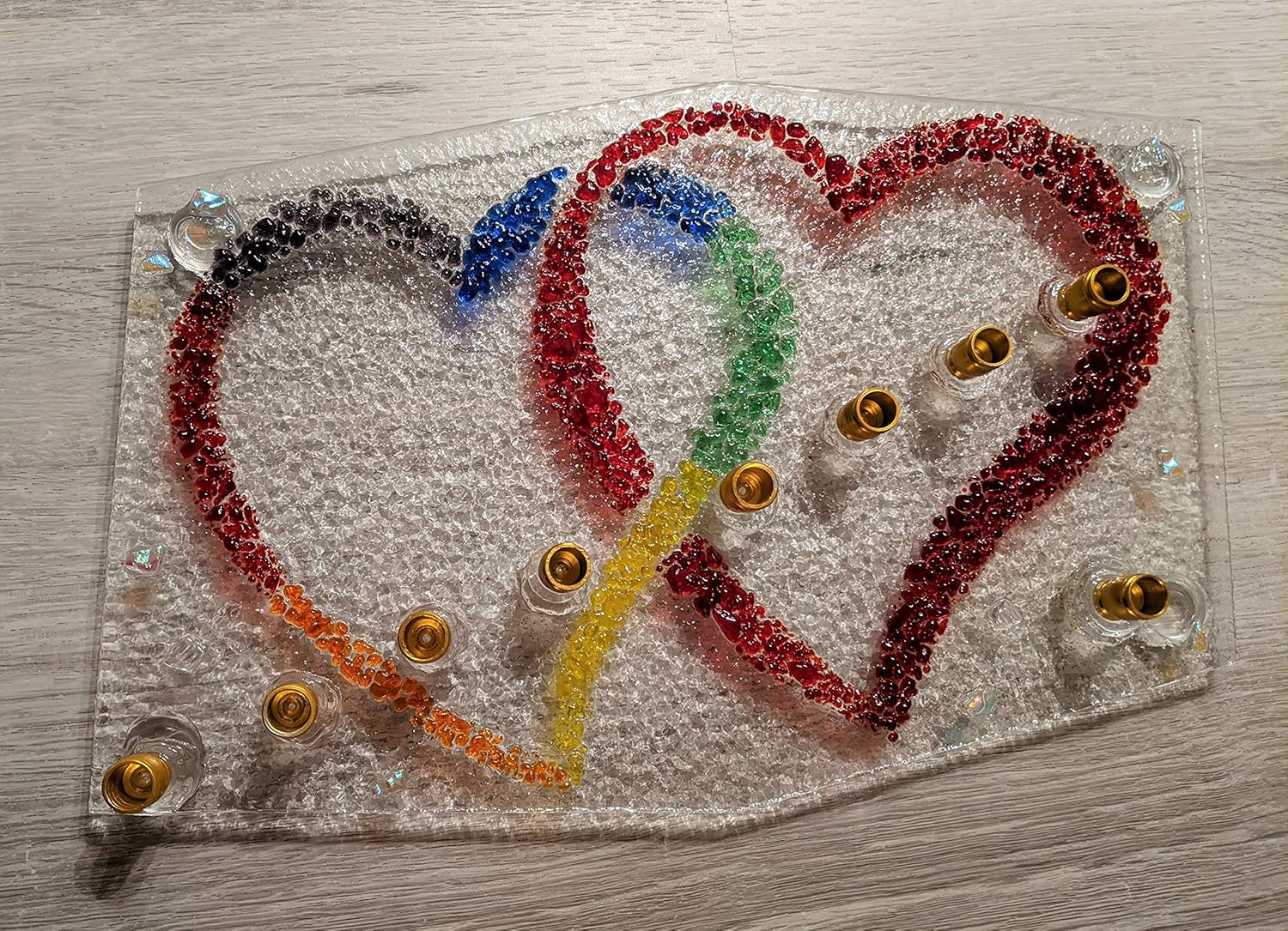Two Hearts Pride LGBTQ Glass Menorah by YafitGlass 1
