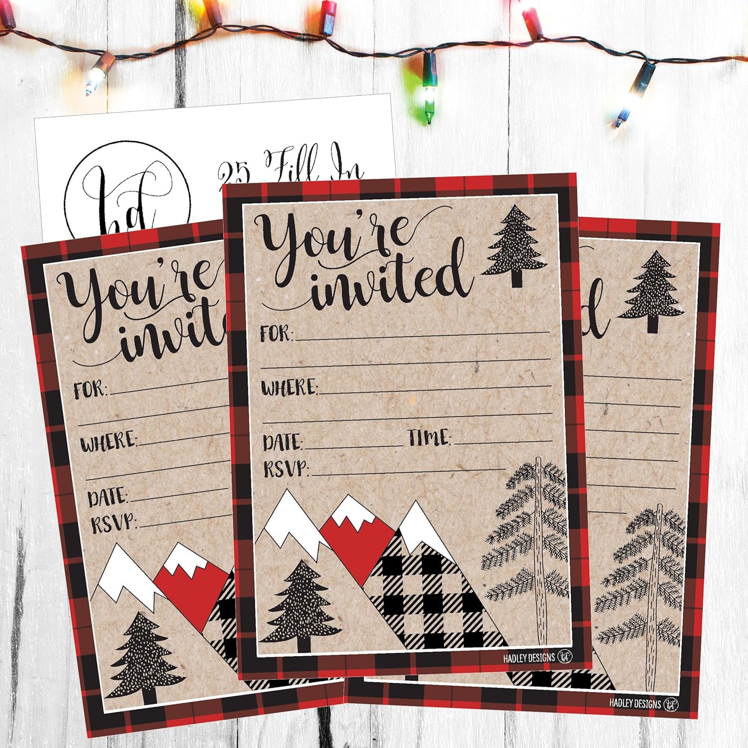 Hadley Designs 25 Plaid Woodland Holiday Invitations