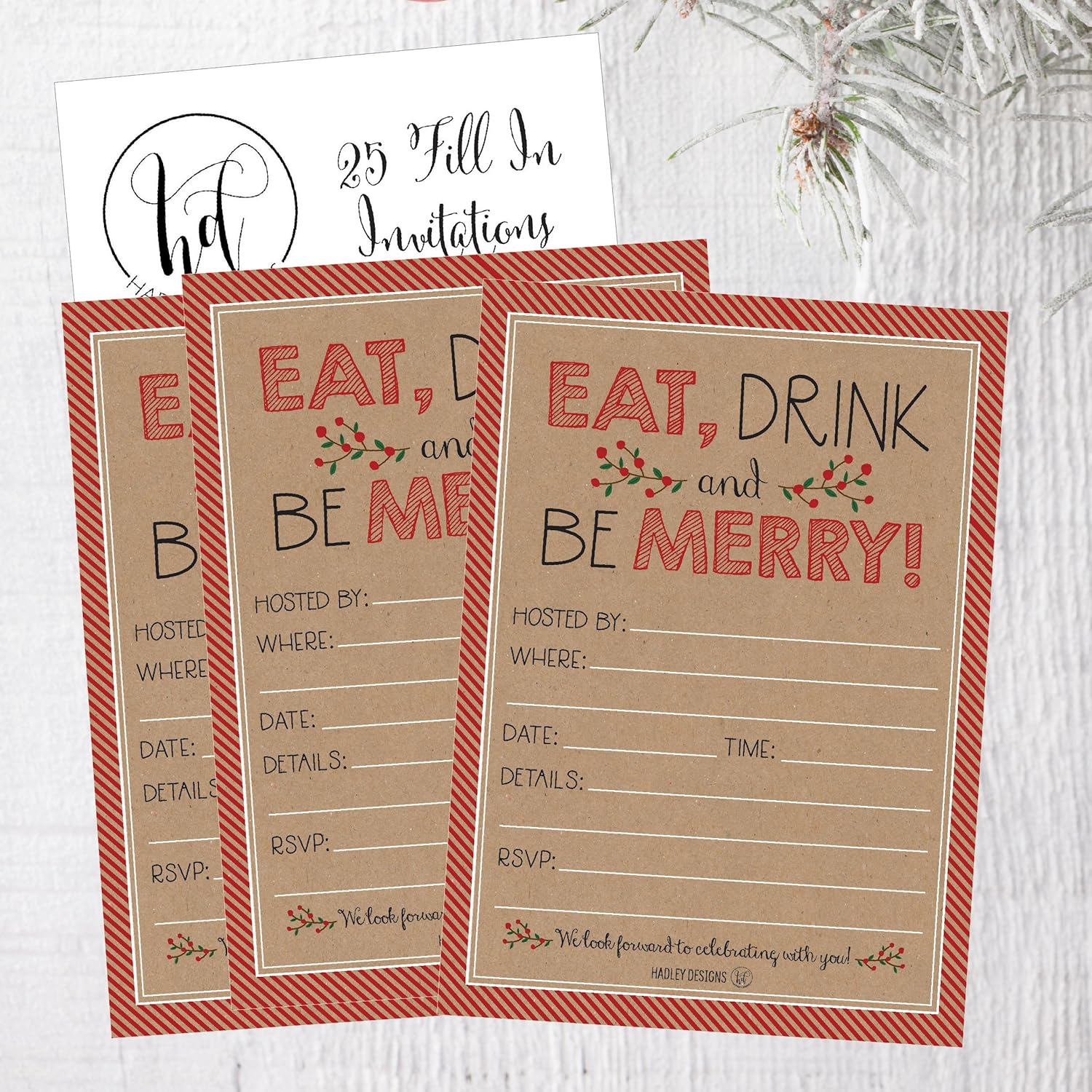 Hadley Designs Rustic Holiday Party Invitations
