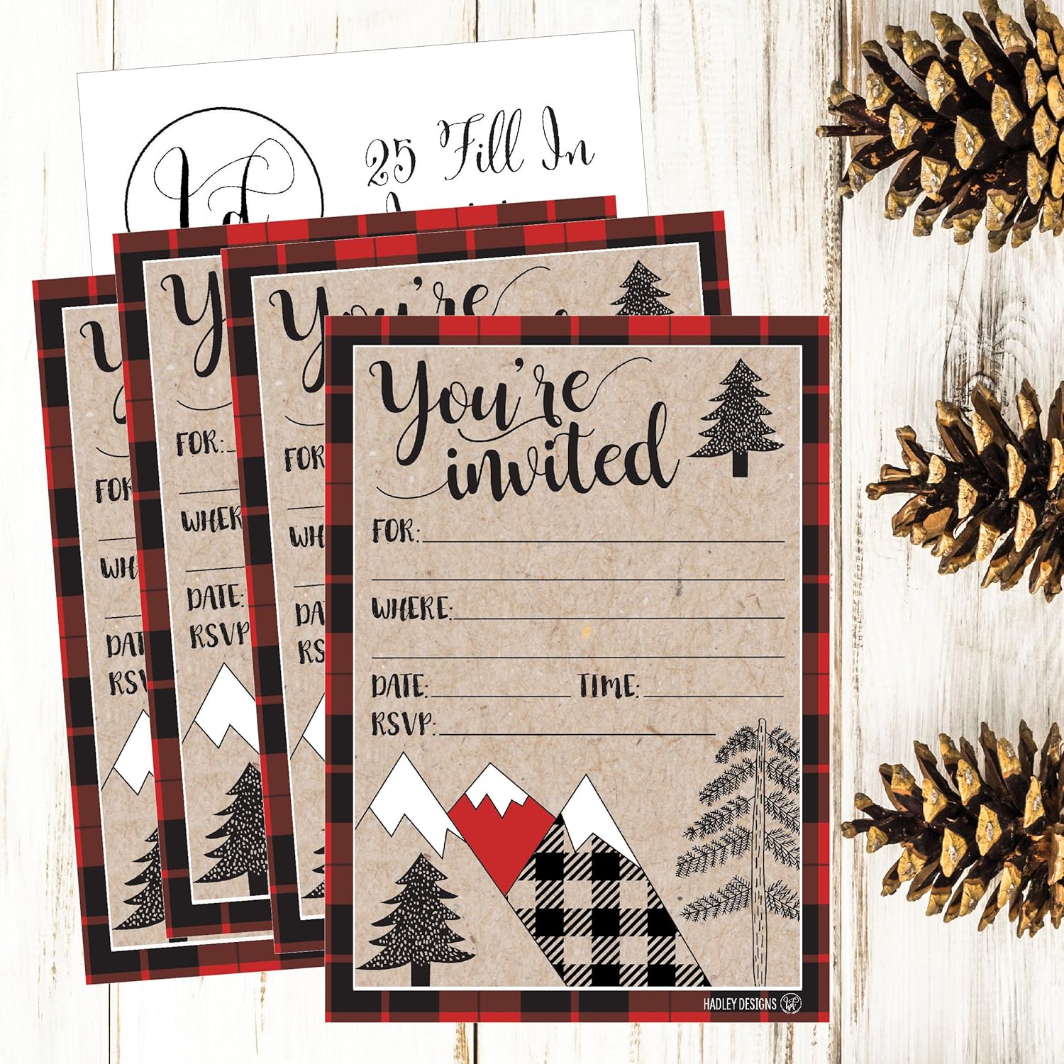 Hadley Designs 25 Plaid Woodland Holiday Invitations